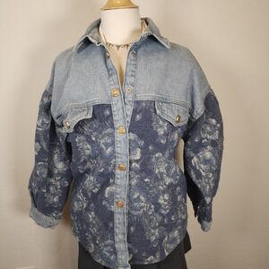 Zara Women's Denim Floral‎ Print Oversized Shirt Jacket Shacket Small